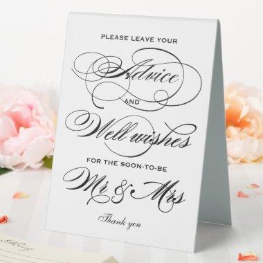 Elegant Black Calligraphy Advice and Well Wishes Table Tent Sign