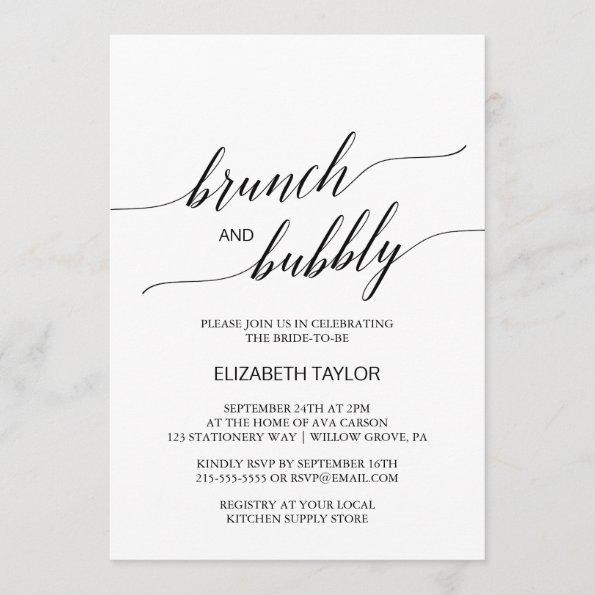 Elegant Black Calligraphy Brunch and Bubbly Invitations