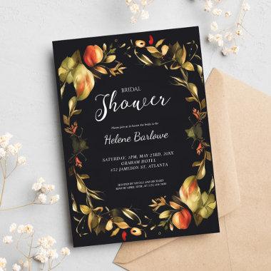 Elegant Black Floral Bridal Shower Invitations