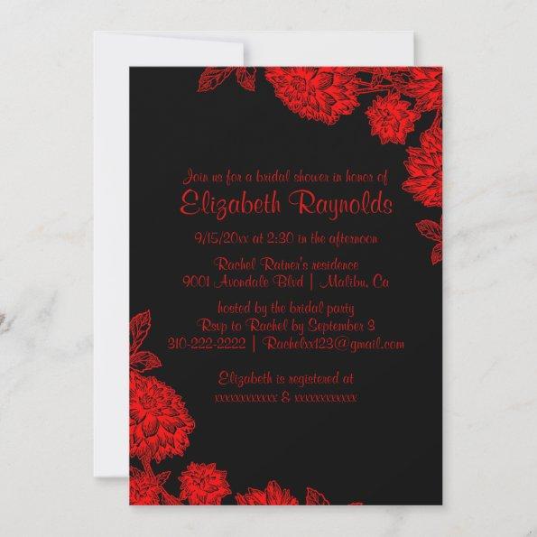 Elegant Black & Red Bridal Shower Invitations
