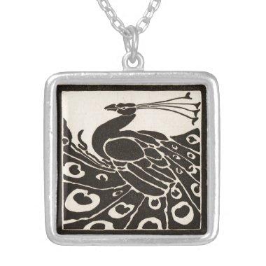 ELEGANT BLACK WHITE PEACOCK SILVER PLATED NECKLACE