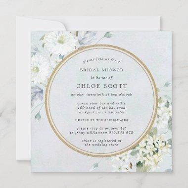 Elegant Blue and White Floral Bridal Shower Invitations
