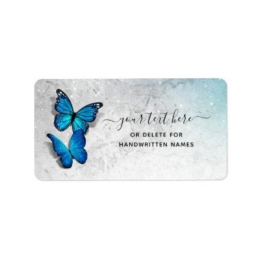 Elegant Blue Butterfly Guest Name Tag Stickers