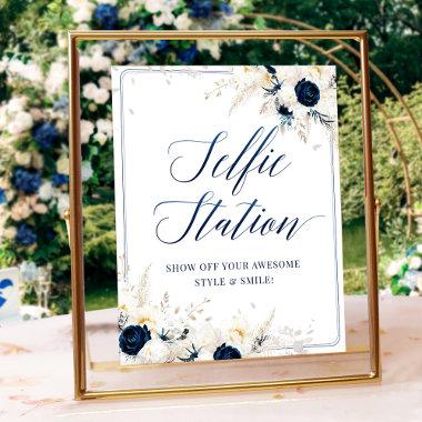 Elegant Blue Floral Bridal Shower Photo Sign