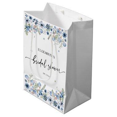 Elegant Blue Florals Bridal Shower Medium Gift Bag