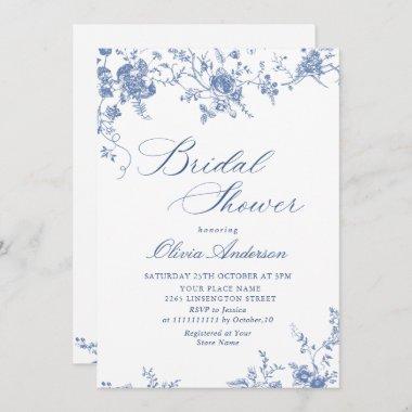 Elegant Blue French Garden BRIDAL SHOWER QR code Invitations