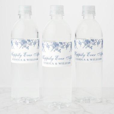 Elegant Blue French Garden Floral Wedding Water Bottle Label