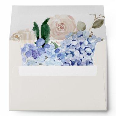 Elegant Blue Hydrangea | Cream Wedding Invitations Envelope
