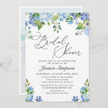 Elegant Blue Hydrangea Watercolor Bridal Shower In Invitations