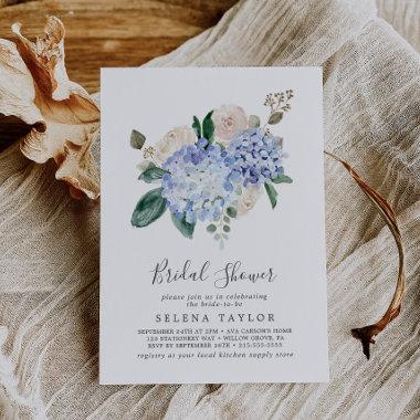 Elegant Blue Hydrangea | White Bridal Shower Invitations
