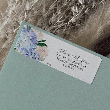 Elegant Blue Hydrangea White Return Address Label