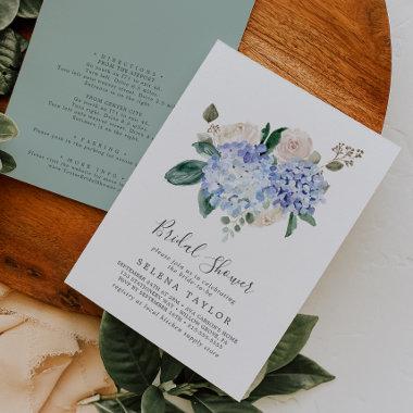 Elegant Blue Hydrangea with Details Bridal Shower Invitations