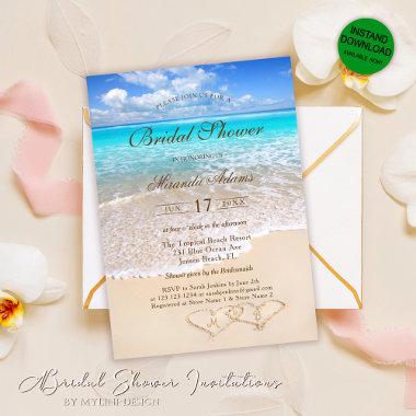 Elegant Blue Ocean Tropical Beach Bridal Shower Invitations