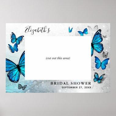 Elegant Blue Silver Butterfly Photo Booth Prop Poster