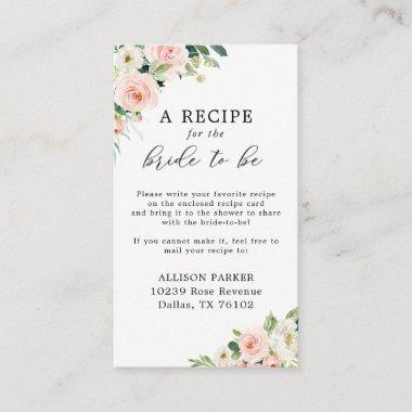 Elegant Blush Bridal Shower Recipe Request Invitations