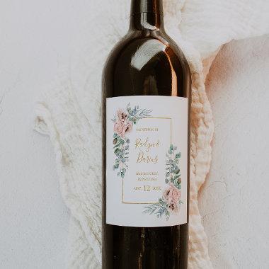 Elegant Blush Floral | Wedding Wine Label