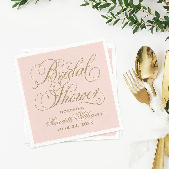 Elegant Blush Gold Script Wedding Bridal Shower Paper Napkins