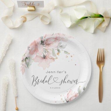 Elegant Blush pink floral bridal shower Paper Plates