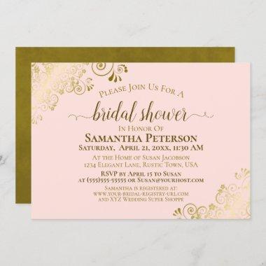 Elegant Blush Pink & Gold Lace Bridal Shower Invitations