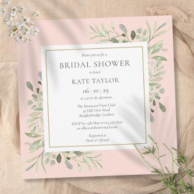 Elegant Blush Pink Greenery Bridal Shower Invitations