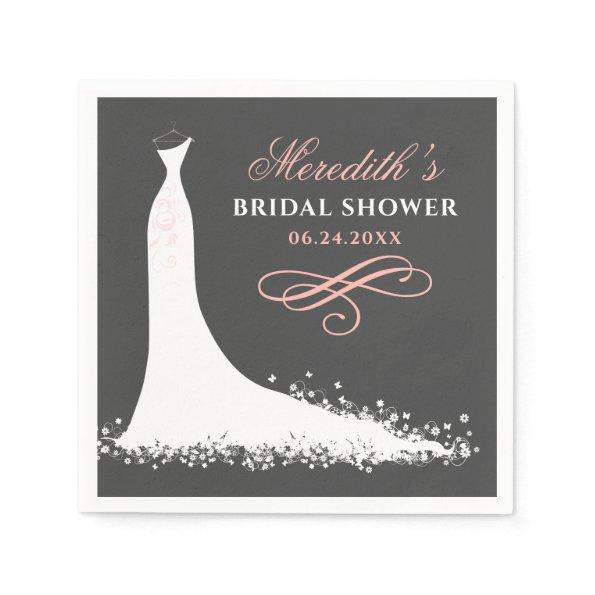 Elegant Blush Pink Wedding Gown Bridal Shower Paper Napkins