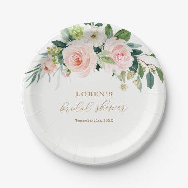 Elegant Blush Watercolor Floral Bridal Shower Paper Plates