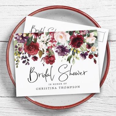 Elegant Blush Wine Floral Bridal Shower Invitations