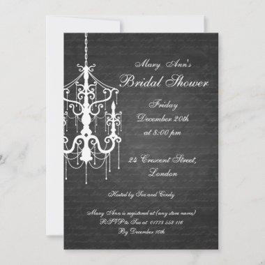 Elegant Bridal Shower Chandelier Black Invitations