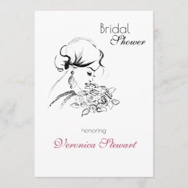 Elegant Bridal Shower Fashion Illustration Invitations
