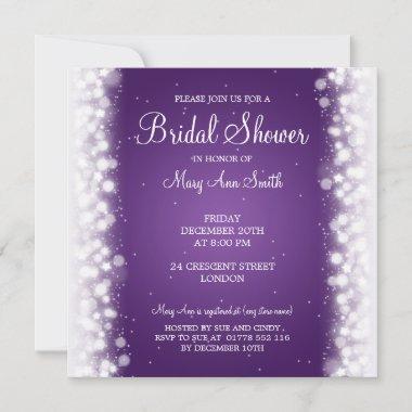 Elegant Bridal Shower Magic Sparkle Purple Invitations