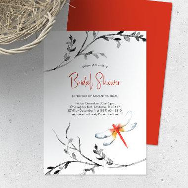Elegant Bridal Shower Red Dragonfly Invitations