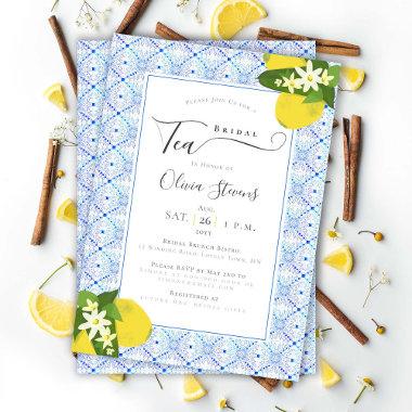 Elegant Bridal Tea Lemons Portuguese Tiles Shower Invitations