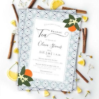 Elegant Bridal Tea Oranges Portuguese Tiles Shower Invitations
