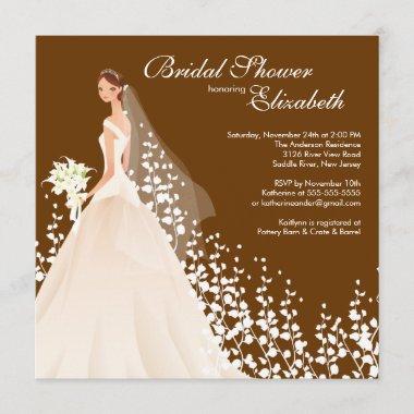 Elegant Bride Bridal Shower Invitations Brown White