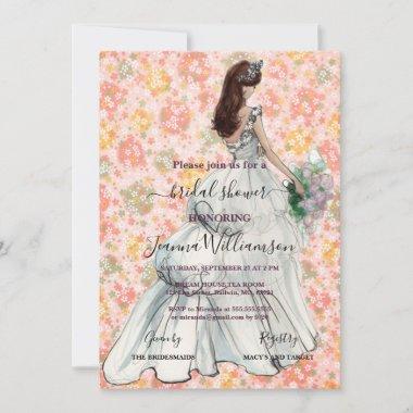Elegant bride holding flower bridal shower invitat Invitations
