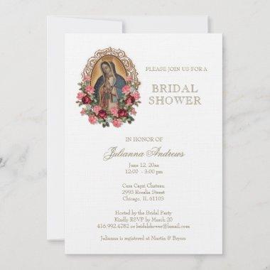 Elegant Catholic Bridal Shower Guadalupe Roses Invitations