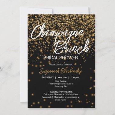 Elegant Champagne Brunch Bridal Shower Gold Bokeh Invitations