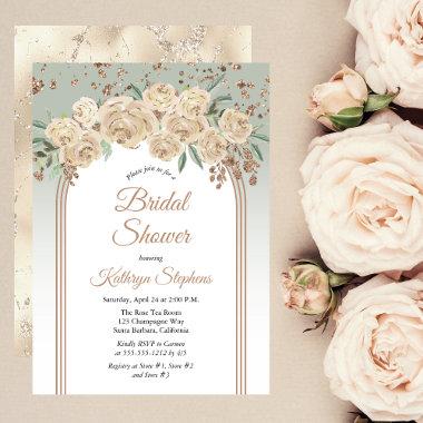 Elegant Champagne | Sage Floral Bridal Shower Invitations