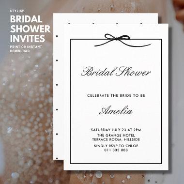 Elegant Chic Classic Black Bow Bridal Shower Invitations