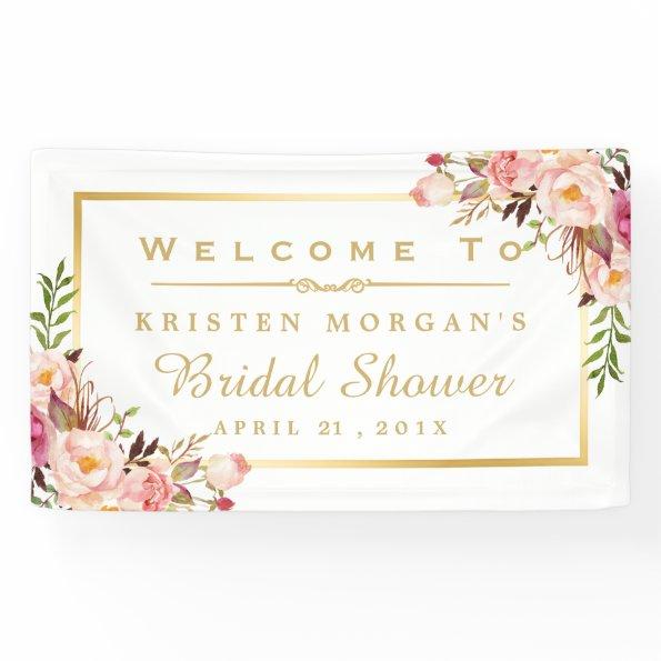 Elegant Chic Floral Gold Frame Bridal Shower Banner