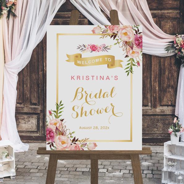 Elegant Chic Floral Gold Frame Bridal Shower Poster