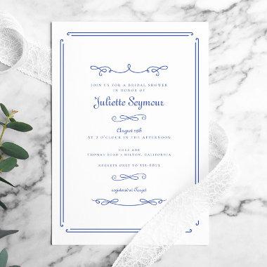 Elegant Chic French Blue Vintage Bridal Shower Invitations