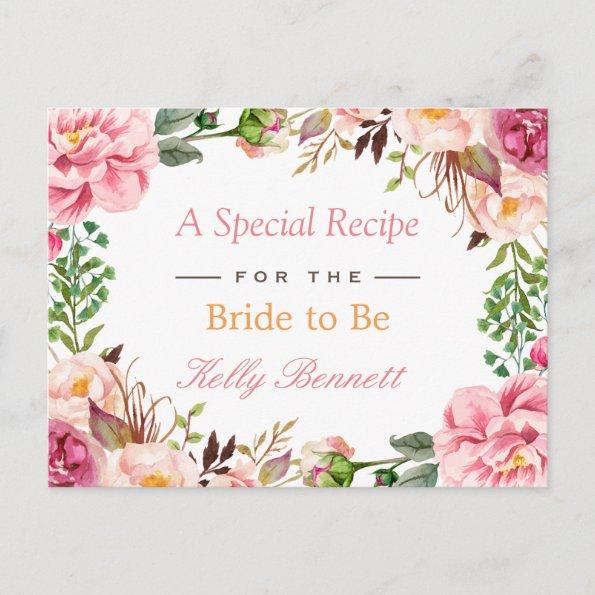 Elegant Chic Pink Floral Bridal Shower Recipe PostInvitations