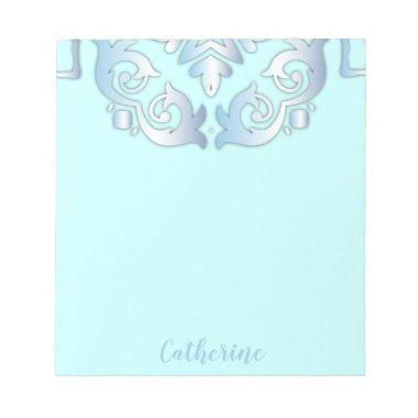 Elegant Chic Vintage Baroque Blue Border With Name Notepad