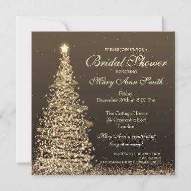 Elegant Christmas Bridal Shower Gold Invitations