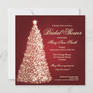 Elegant Christmas Bridal Shower Gold Red Invitations
