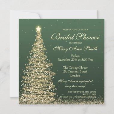 Elegant Christmas Bridal Shower Green Gold Invitations