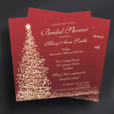 Elegant Christmas Bridal Shower Red Gold Invitations
