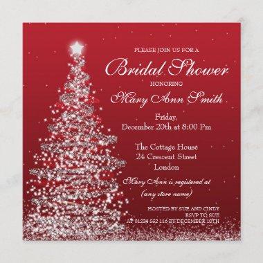 Elegant Christmas Bridal Shower Red Silver Invitations