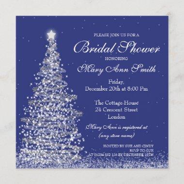 Elegant Christmas Bridal Shower Silver Navy Invitations